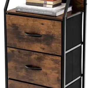 Komoda, szafka do przechowywania z 3 szufladami z materiału, kredens z metalową ramą, komoda z szufladami, komoda rega