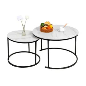 Round coffee table, set of 2, living room table, side table set, sofa table for living room, bedroom, office, balcony