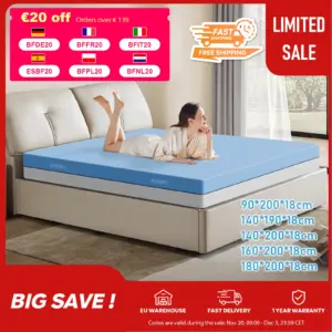 Commode foam mattress 18 cm, useable memory foam, cooling cover, hardness H3/H4, 18 cm high, 7-zone support