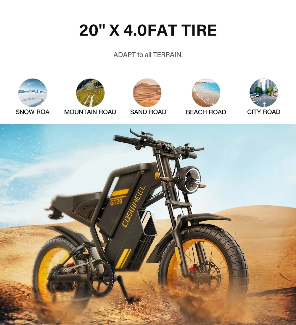 COSWHEEL Electric bike GT20 PRO 3000W Dual Motor 48V 40AH Electric Bicycle 20 Inch Fat Tire Off-Road Mountain EBike 21 kf Sbd52d5f91a894417a6de5e855343fbcbJ