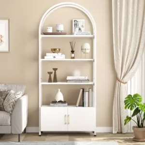 4-Tier Arched Bookshelf, Modern Bookcase with Doors Storage, 71.5" Freestanding Book Shelf, Display Rack Shelf For Home Office