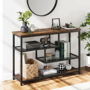 4-Tier Sofa Tables Narrow Entryway Console Table Glass Shelf and Metal Frame Behind Couch Table for Living Room Foyer Bedroom