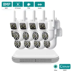 8MP CCTV System WiFi NVR Kit Security Tow Way Audio IP Cameras Wireless Dual Lens 8CH Video Surveillance Set iCSee XMeye