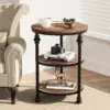 3-Tier Round Side Table End Table Living Room Accent Table with Storage Shelf and Metal Industrial Wood Night Stand Small Spaces