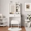 Dressing Table with LED Lighted Mirror, Charging Station, Padded Storage Stool, 3 Lighting Modes, and Plenty of Storage for the