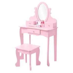Kids Vanity Table With Chair Girls Makeup Dressing Table With Adjustable Mirror and Drawer Kids Vanity Set for Girl Kids Room