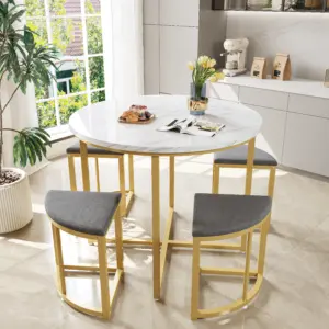 Dining room table set with four chairs,dining set with MDF tabletop and gold-plated iron frame,velvet chair,modern luxury tables