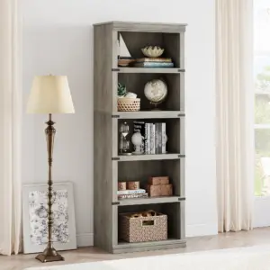 5 Tier Wooden Bookcase Farmhouse Book Shelf with Storage Open Display Bookshelves Tall Book Case Home Decor Furniture