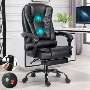 Ergonomic office chair with massage function, executive chair desk chair with armrests headrest footrest computer chair Black