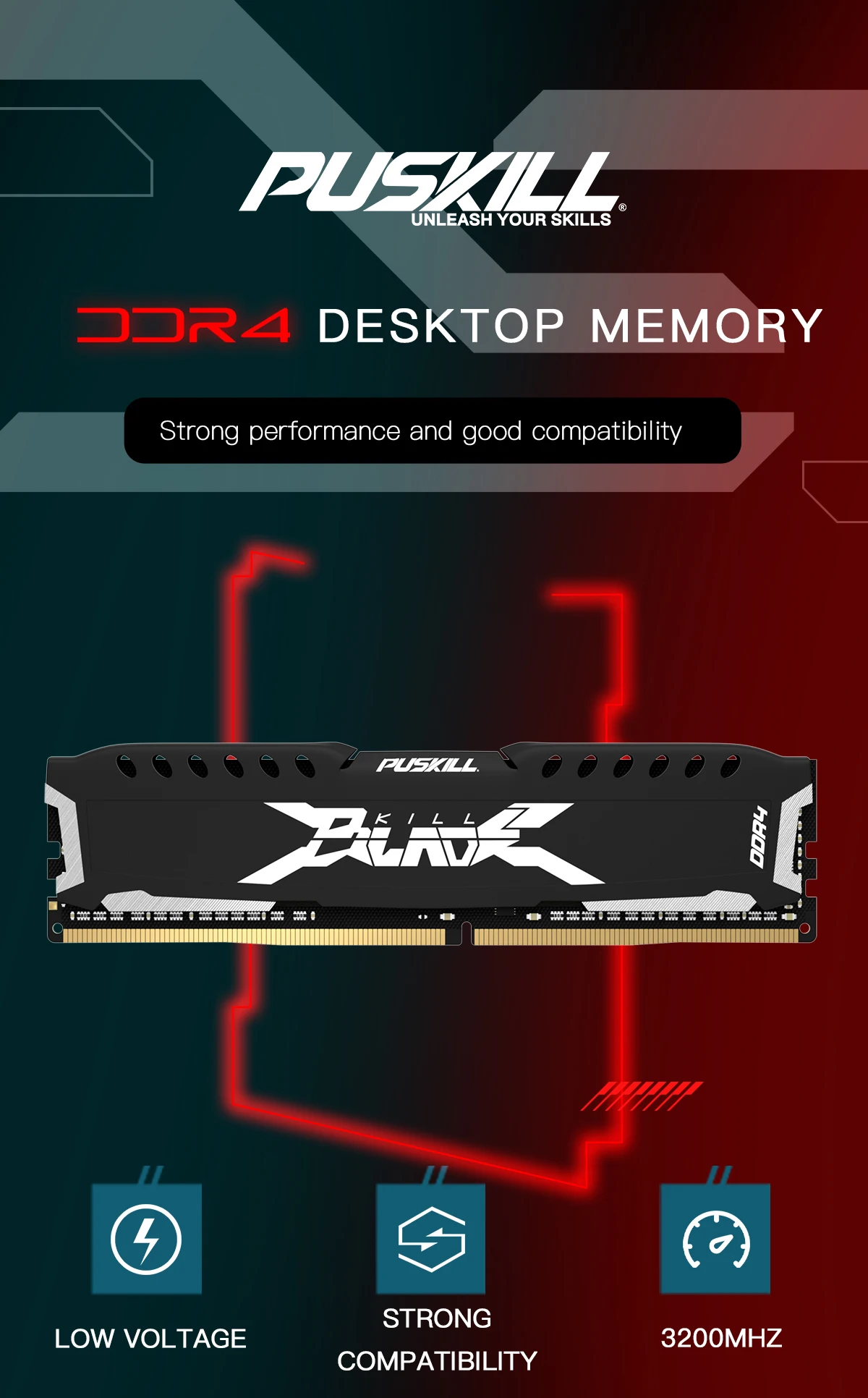 PUSKILL Memória RAM DDR4 16GB 8GB 1.2V 3200MHz 2666MHz Desktop Computer UDIMM Cooling Vest Memory Memoria 7 kf Sc5c29cb2b8c747bb8c45837a34f54031o