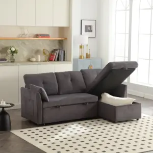 Multifunktionales L-förmiges Schlafsofa mit Stauraum und Ausziehfunktion, austauschbares Chaiselongue-Schlafsofa für Wohnzimmer