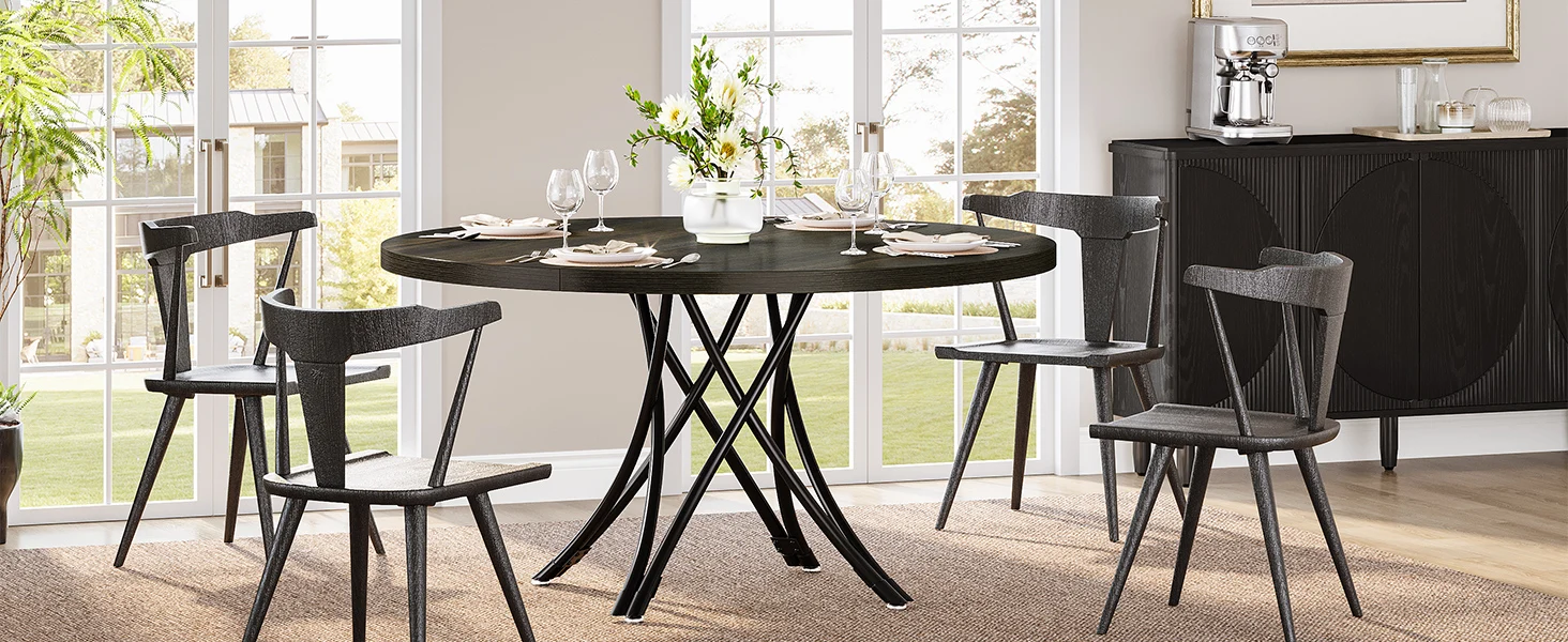 Tribesigns Round Dining Table for 4-6 People, 47-Inch Farmhouse Dinning Room Table Circle Kitchen Table, Industrial Dinner Table 16 kf Sc9a9315ff67c4cb2892f202c733699e2D