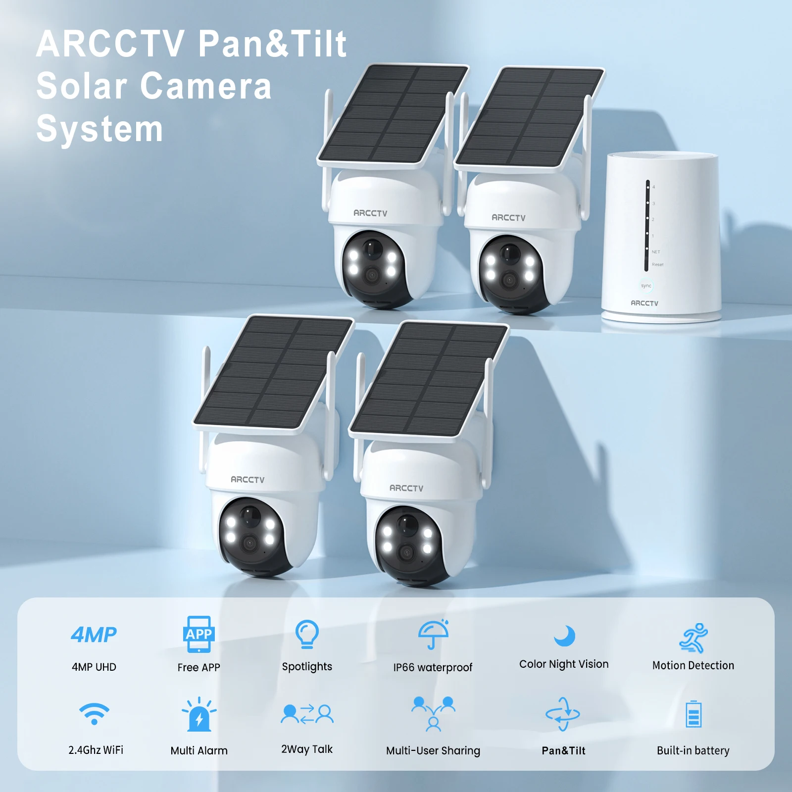 ARCCTV 4MP Wifi Solar Camera Kit Outdoor Wireless Security Surveillance Camera Set Siren Alarm Humanoid Detection Two Way Audio 7 kf Sca0a1896ecd94419891c84e3b1e76f942