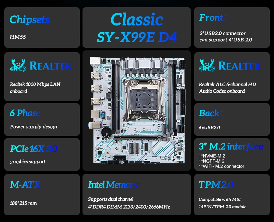 SOYO X99 Gaming Motherboard Kit with E5 2680 V3 CPU & DDR4 16G (2*8G)2133MHz Memory NVME PCIE3.0 TPM2.0 Pin for Desktop Computer 10 kf Sca23677a7b0f4154a07cda25457e6e0eh