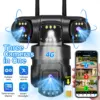 4G Camera With Sim Card 12MP 6K Three Lens Three Screen Monitor Night Vision Security Protection V380 Pro PTZ Video Surveillance