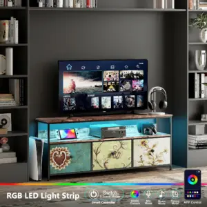 Anajqaqia Modern TV Cabinet, TV Stand with 3 Drawers and Open Compartments, with LED, Sideboard for Living Room and Bedroom