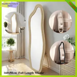 Comanlai 160x50cm Wavy Bathroom Floor Mirror Full Length Mirror Wall Mirror Full Body Mirror for Living Room Standing Mirror