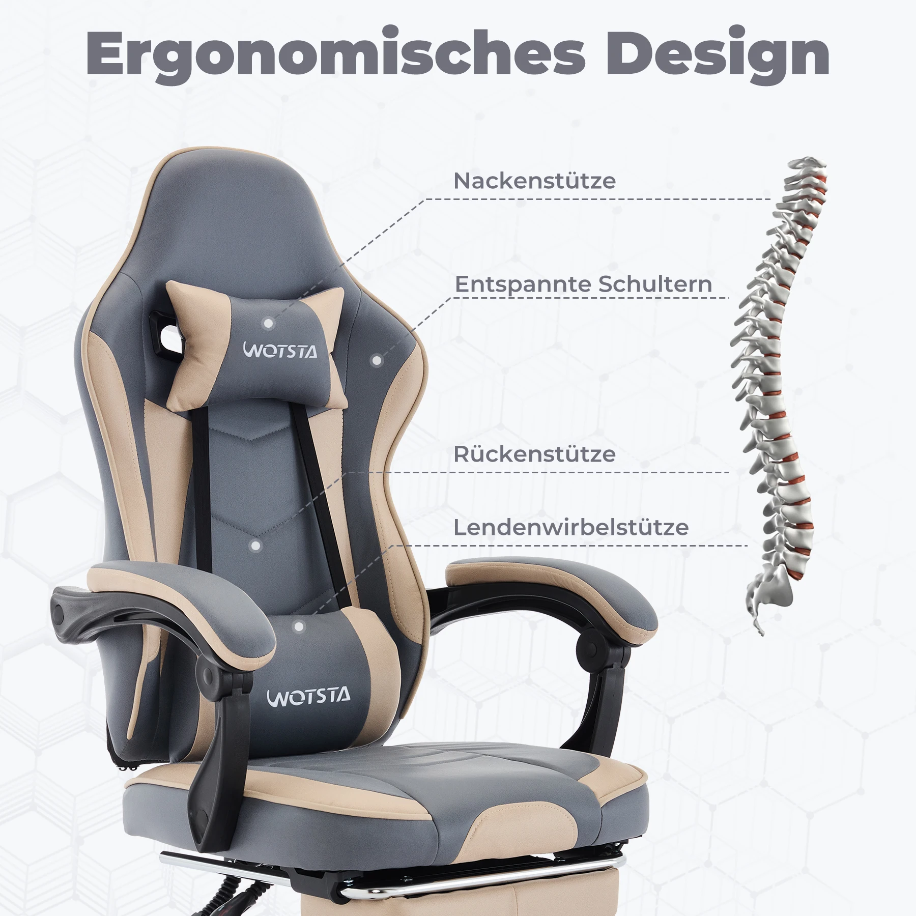 WOTSTA Gaming Chair with Footrest Gamer Chairs Ergonomic with Lumbar Cushion Headrest Chair Height Adjustable Computer Chair 17 kf Sce8a23cba22645db8edccce93a7c8bdbC
