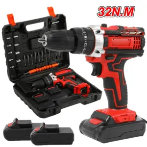 32N.M Cordless Impact Drill 21V Electric Screwdriver Rechargeable Battery 18+1 Torque Drill Set Power Tools With 2 Battery