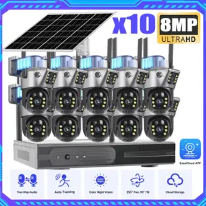 4K 8MP Wifi Dual Lens PTZ Solar BatteryCamera Video Surveillance 10CH 5MP Wireless NVR Outdoor Auto Tracking Security Cam System