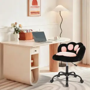 Vanity Chair with Wheels,Cute Cat Paw Office Chair with Back,360°Rotating Height Adjustable Armless Chair in Vibrant Color