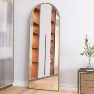 Anajqaqia 165×60 cm Floor Mirror, Full Body Mirror Arch with Aluminium Frame and Chip Protection, Mirror for Bedroom, Gold/Black