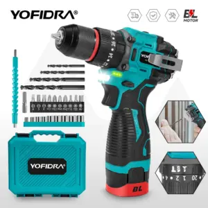 YOFIDRA 20+3 Torque Brushless Electric Hammer 3000RPM Rechargeable Drill Impact Screwdriver Power Tool Set for 16.8V Battery
