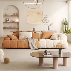Modern Fabric Sofa with Wood Frame Elegant Living Room Bedroom White Orange Corner Couches Wide Soft Multi-Seater Sofa Furniture