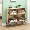 Rattan Shoe Cabinet Organizer for Entryway, Shoes Rack with 4 Doors Adjustable Shelves, Anti-Tip Kit, Holds 20 Pairs Modern