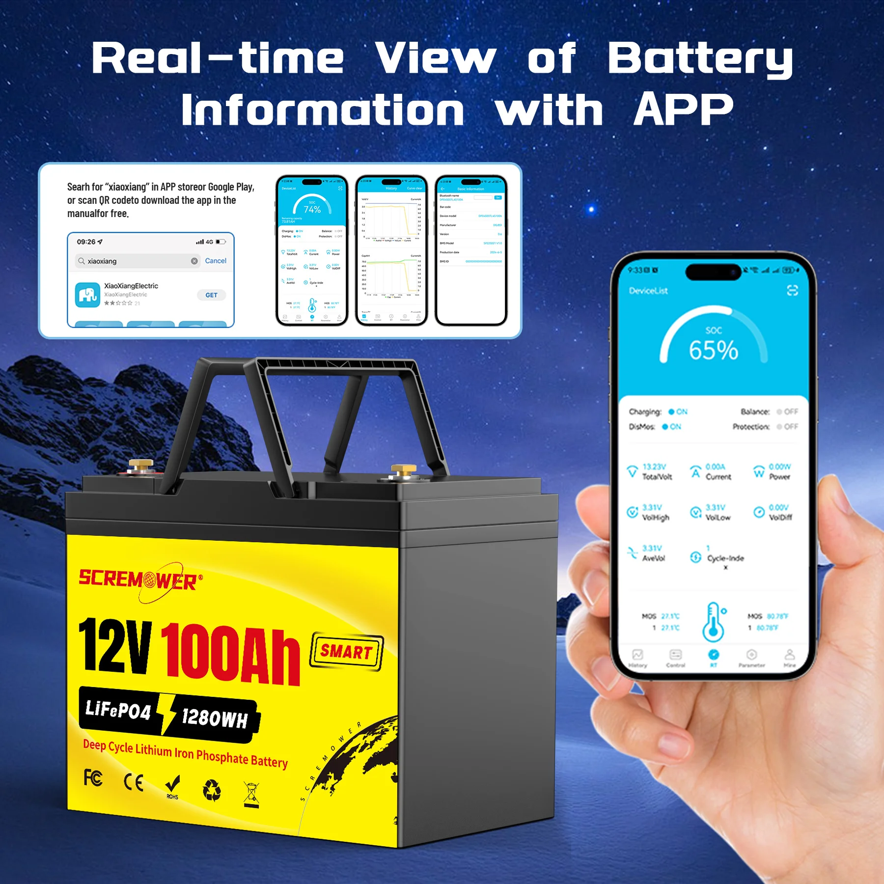 MOSEWORTH LiFePO4 12V 100Ah Battery Pack 12.8V Lithium Battery 8000+ Cycles With Bluetooth BMS Grade A For Boat RV Campers 24 kf Sdc9a6701158c4e29a38e471360c9d2a91