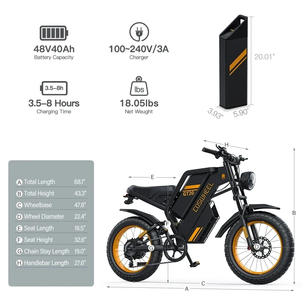 COSWHEEL Electric bike GT20 PRO 3000W Dual Motor 48V 40AH Electric Bicycle 20 Inch Fat Tire Off-Road Mountain EBike 31 kf Sdcd304ea8b564a54a41b569968a74736Q