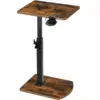 Vintage Brown C-Shaped Side Table – Height-Adjustable 360° Rotating Sofa Desk with Cup Holder & Tablet Slot