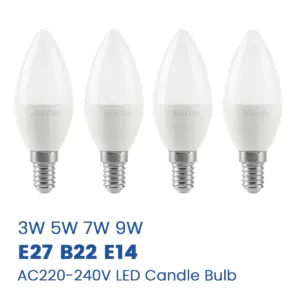 4pcs Energy Saving Led Candle Bulb Lamp C37 E14 E27 B22 AC 220V Lamp 3W 5W 6W 7W Led Chandelier Light for Home Decoration