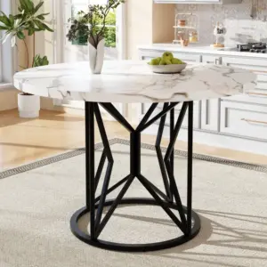 Round Dining Table (100×100×76cm) Kitchen Table Round Coffee Table for 4-6 Suitable for Dining Room Living Room Metal Table Legs