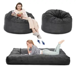 Full Queen Size Floor Mattress Roll Up Convertible Bean Bag Chairs Thicken Cushion with Washable Corduroy Cover for Living Room
