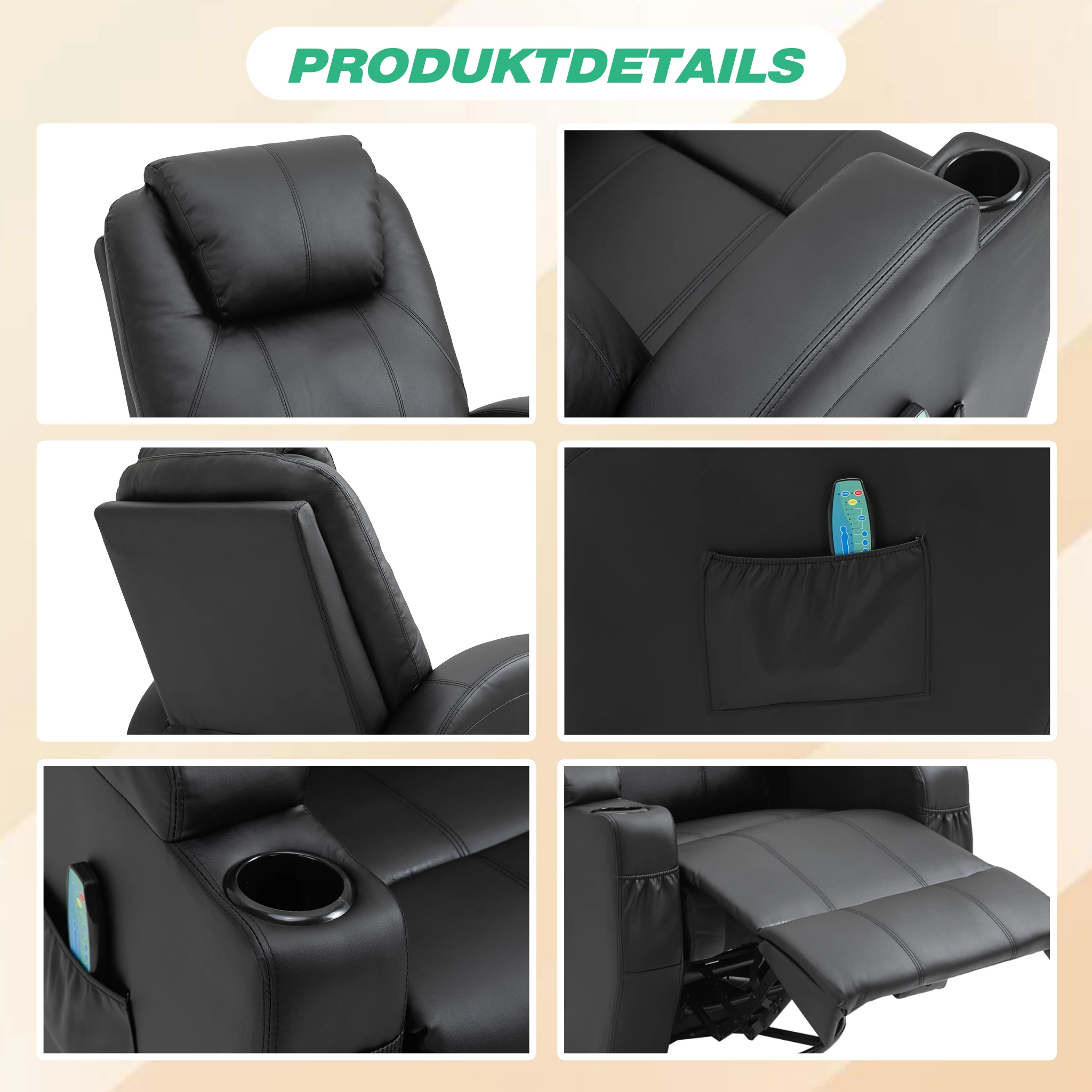 Black massage chair 360 ° rotating lounger functional sofa 10 kf Se002ac38fb114070ae3a49dd51cf7cb8o