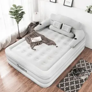 Camping Air bed 2 Persons Inflatable Mattress Camping Folding Home Indoor Outdoor with Backrest Air Cushion 48cm High Bed