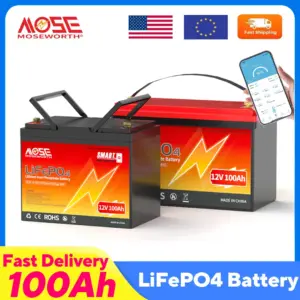MOSEWORTH LiFePO4 12V 100Ah Battery Pack 12.8V Lithium Battery 8000+ Cycles With Bluetooth BMS Grade A For Boat RV Campers
