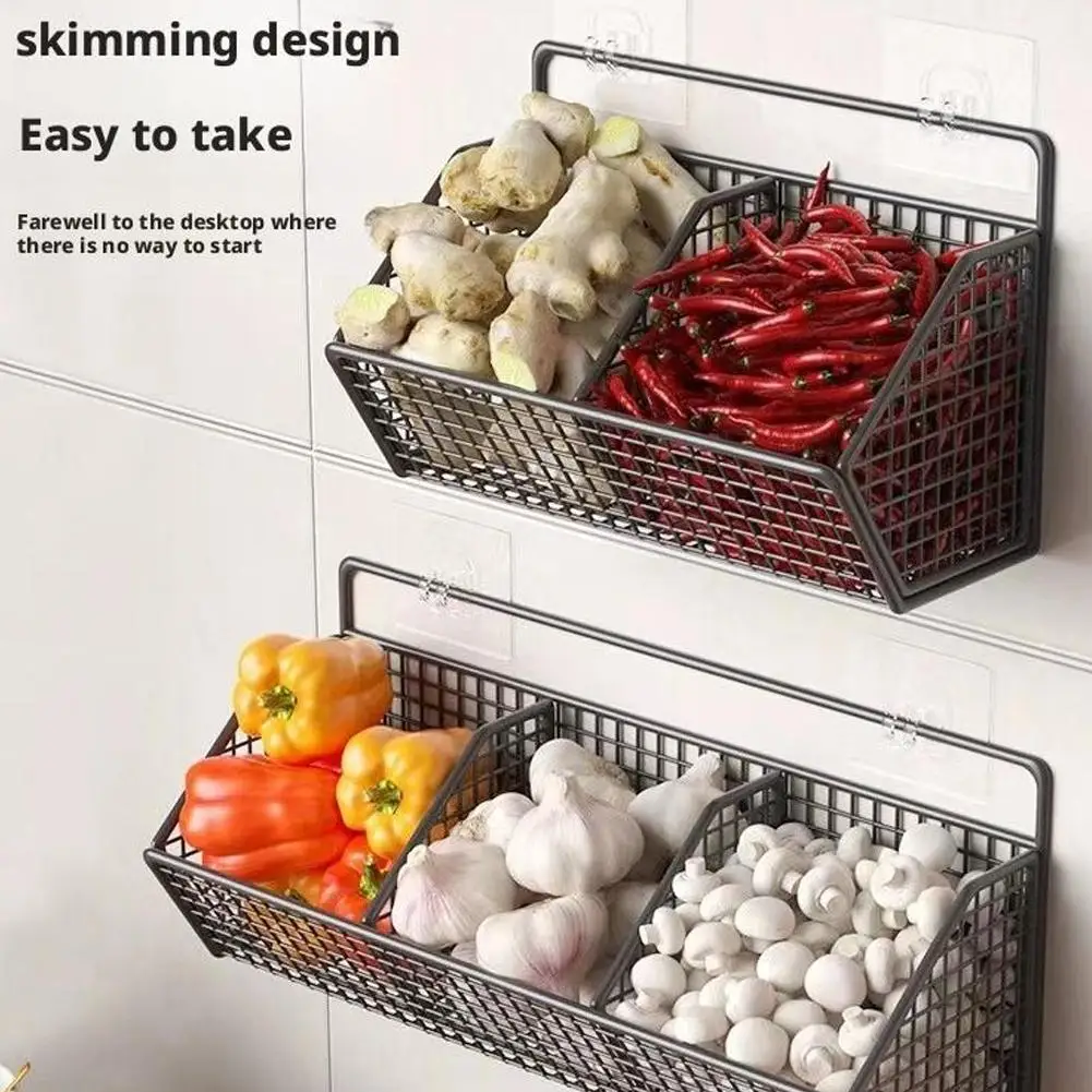 Wall-mounted Kitchen Storage Basket Perforation-free Iron Partition Storage Rack for Kitchen Ingredients Sorting Storage Basket 9 kf Se415e4abbda9416a820fc59f4a936504b