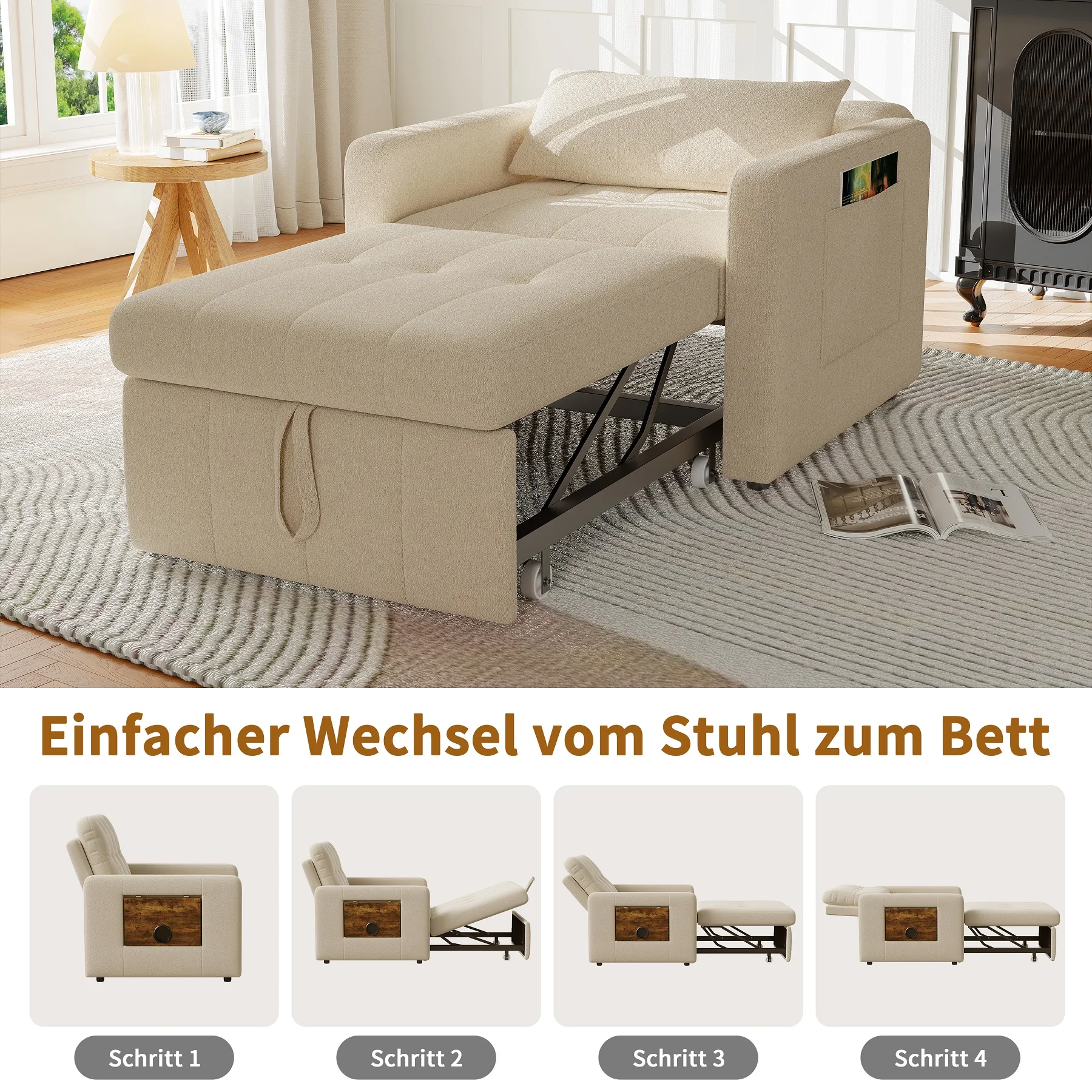 Rosahqnda Folding Sofa Bed,Sleeping Chair with Adjustable Backrest&table&Side Pocket,Relaxing Chair for Living Room,Bedroom 23 kf Se41f52e53b6f4d089e656531c0c2355b6