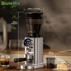 BioloMix Professional Conical Burr Grinder 48 Adjustable Settings with Removable Holder for Espresso Drip and French Press
