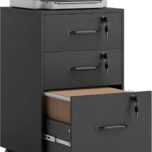 HOMCOM Mobile Filing Cabinet with 3 Drawers and Wheels, Lockable Rolling Under Desk Drawers for A4 and Letter Sized Hanging File