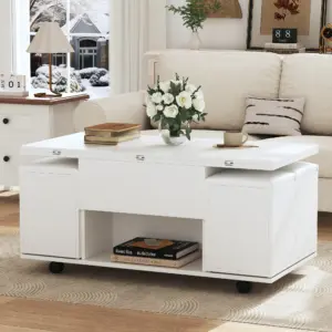 Liftable multifunctional coffee table - the desktop can be opened into 2 tables, large capacity, multifunctional table