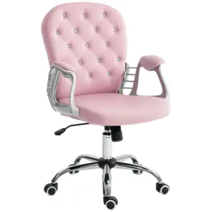 Velvet Desk Chair with Adjustable Height Armrests and Diamond Decorations 59.5X60.5X93-103 cm Pink
