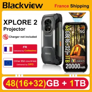 BLACKVIEW XPLORE 2 Projector [No EU Charger] 5G Rugged Phone 48GB(16+32)+1TB 20000mAh 120W Android 15 6.73'' AMOLED NFC 50MP