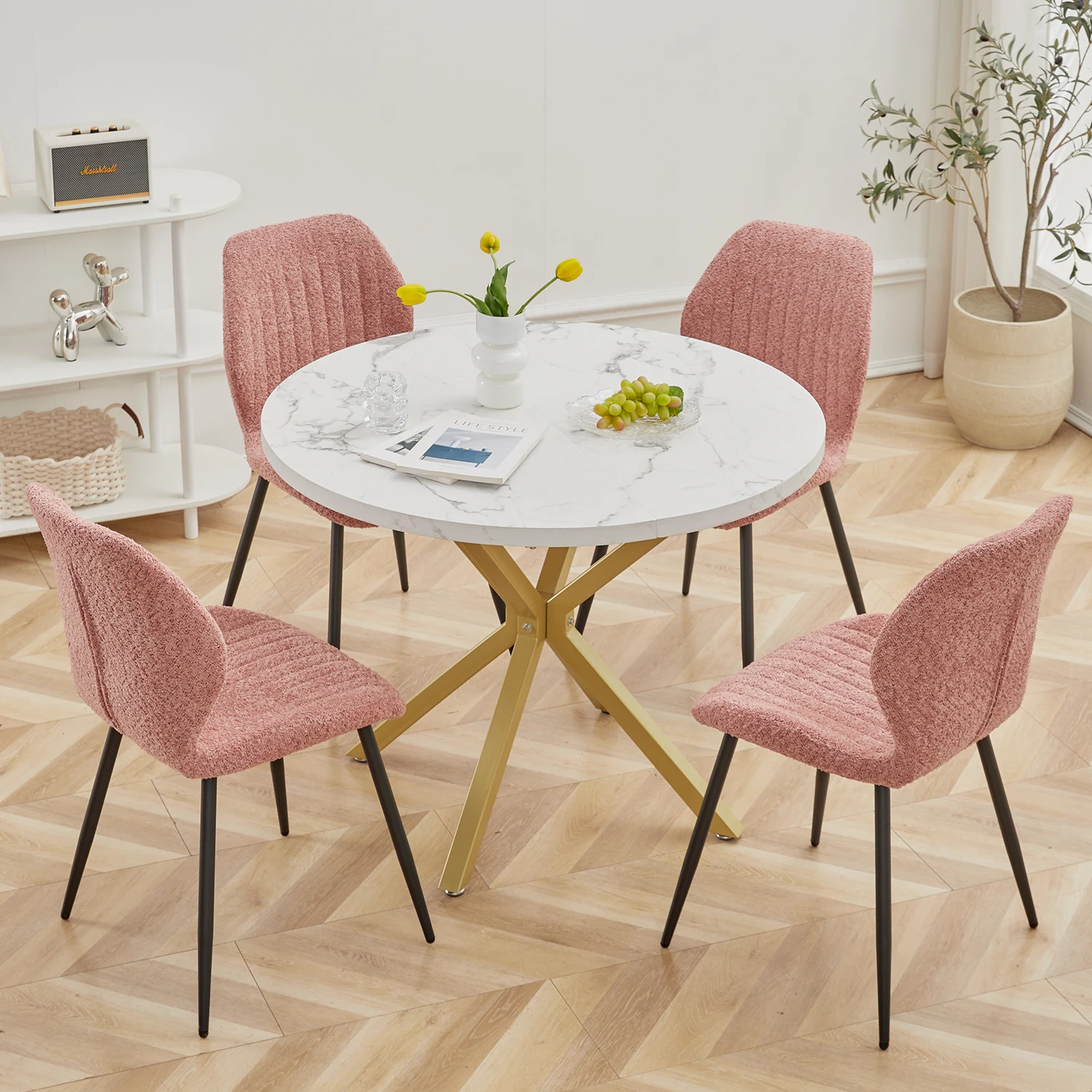 EGOONM Modern Luxury Dining Table Imitation Marble Effect Household Round Dining Table Simple Cafe Tables Home Furniture 100CM 10 kf Se749eee3169547b29aefd25b9fb1318ca