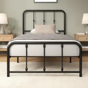 Florence Bed 90x190 cm - Metalowy stelaż z zagłówkiem i podstawką - Wysokość 35 cm - Łóżko kontynentalne z blachy metalowe