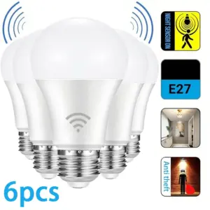 6pcs Radar Motion Sensor Light Bulb 220V 110V E27 LED Lamp Smart Infrared Bulb 6W 9W 12W 15W 18W 20W Working in Night Darkness