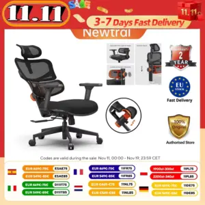 Newtral Chair Standard Nt001 Adaptive Lower Back Support Ergonomic Chair, Adjustable Armrest Headrest, Nylon Base