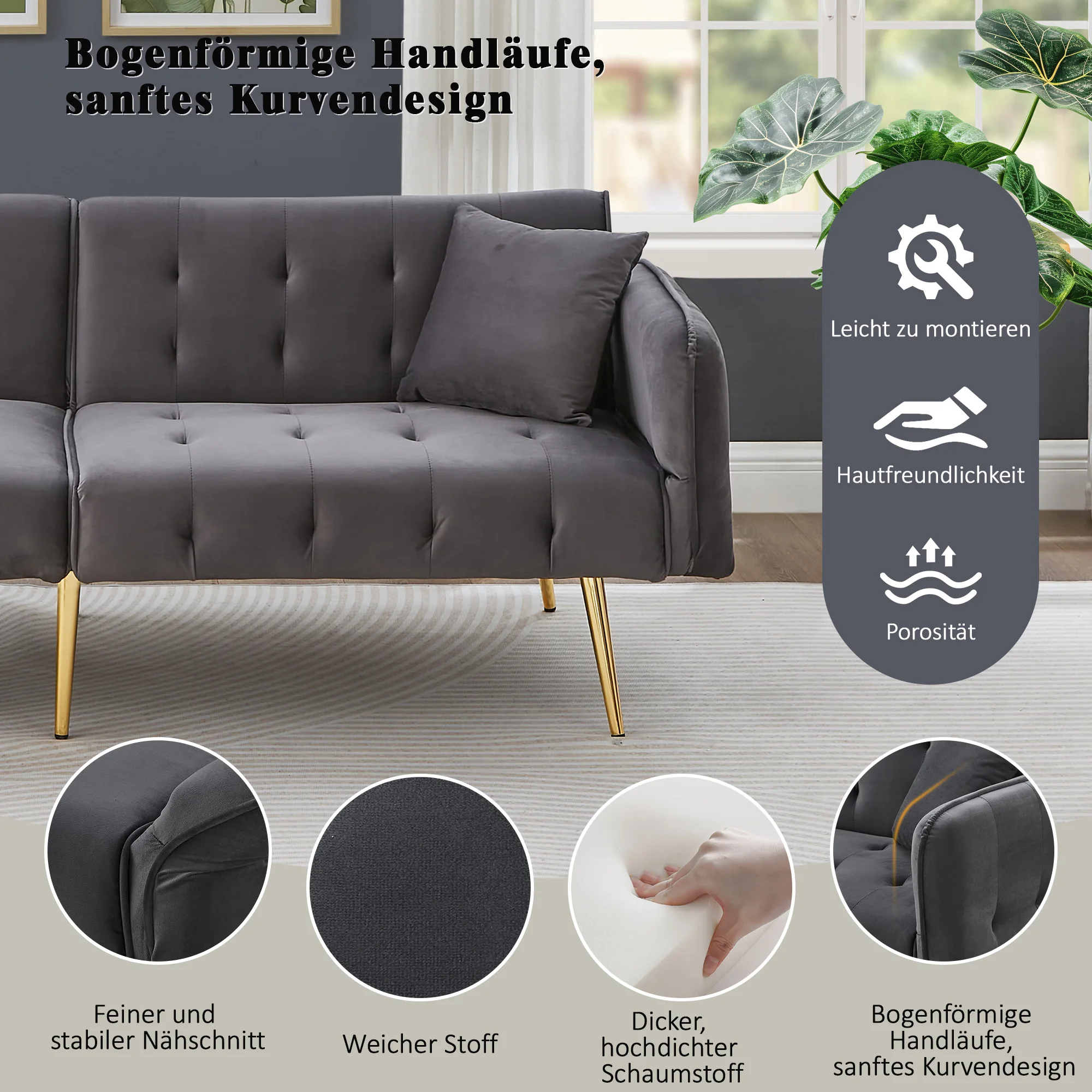 Two-seater multifunctional sofa bed with bed function, adjustable backrest. Modern folding sofa bed for living room 15 kf Se900df755c38403f91512e33404aec74R